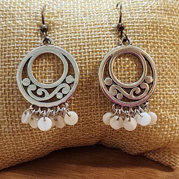 Brighton filigree hoop mother of pearl drop French wire earrings - Picture 4 of 4